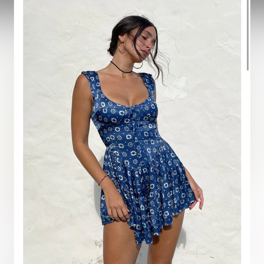 Vanessa Mooney Blue Floral Mini Dress